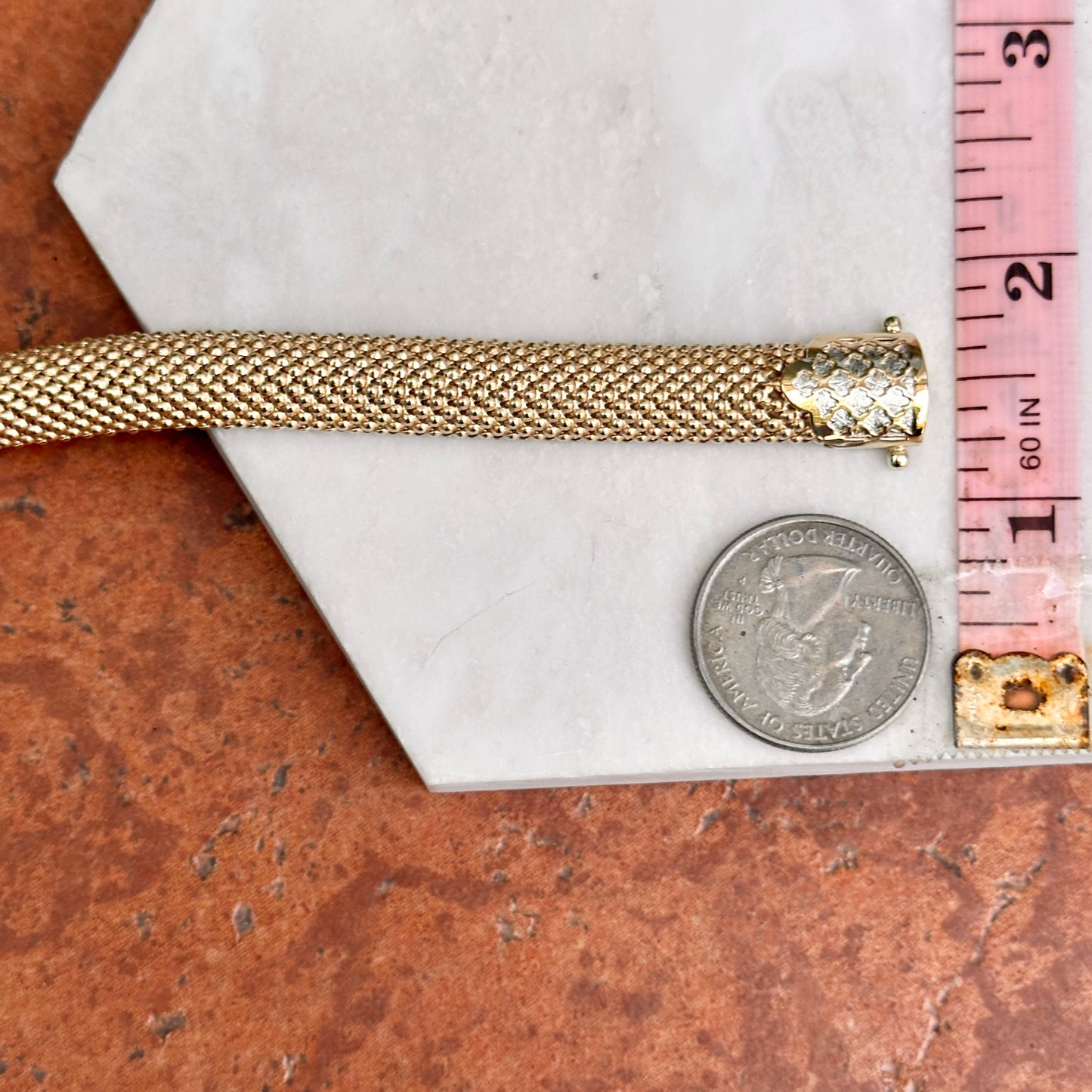 Estate 14KT Yellow Gold + White Gold Popcorn Mesh Bracelet
