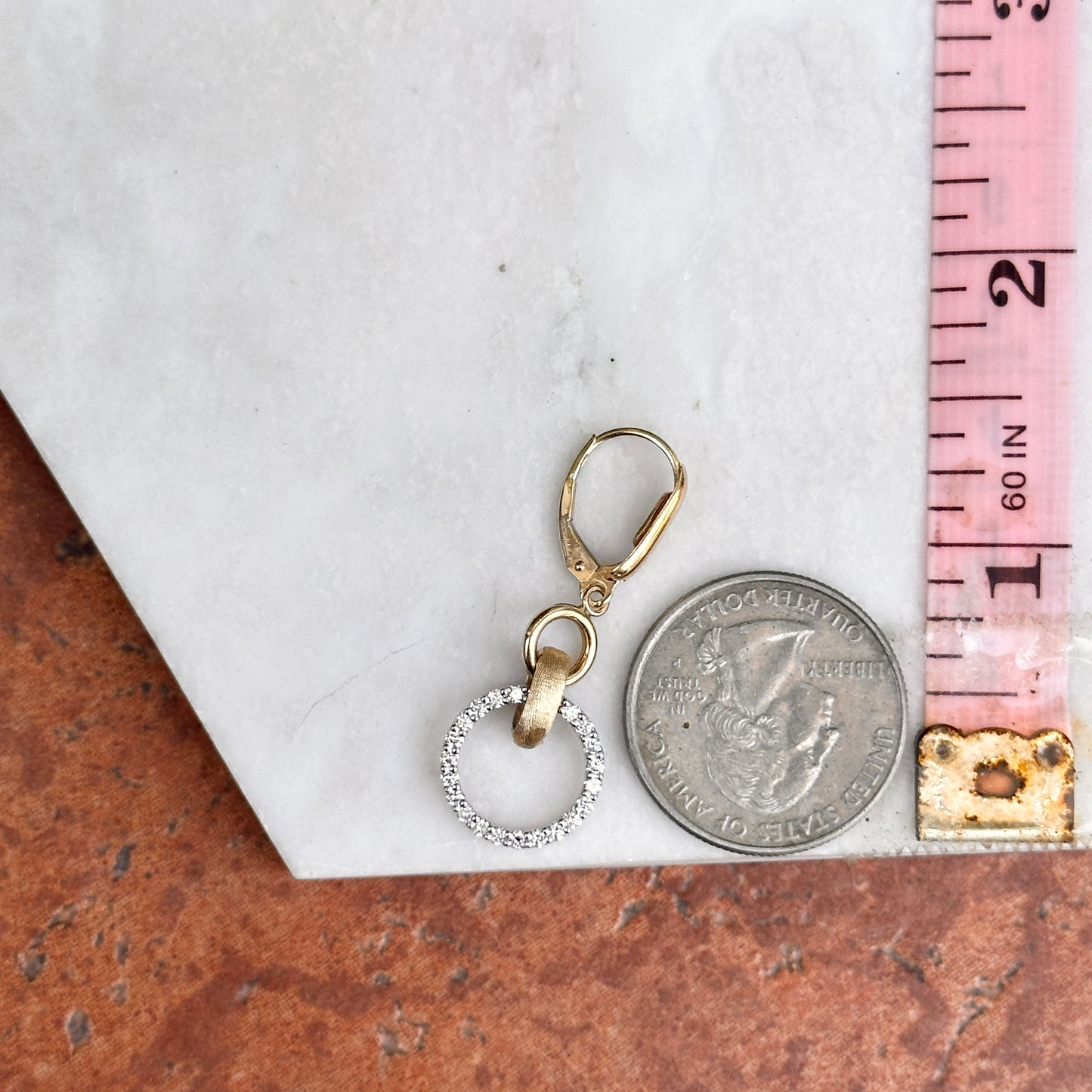 Estate 14KT Yellow Gold Diamond Round Link Dangle Earrings