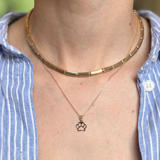 14KT Yellow Gold Outline Dog Paw Print Charm Pendant - LSJ