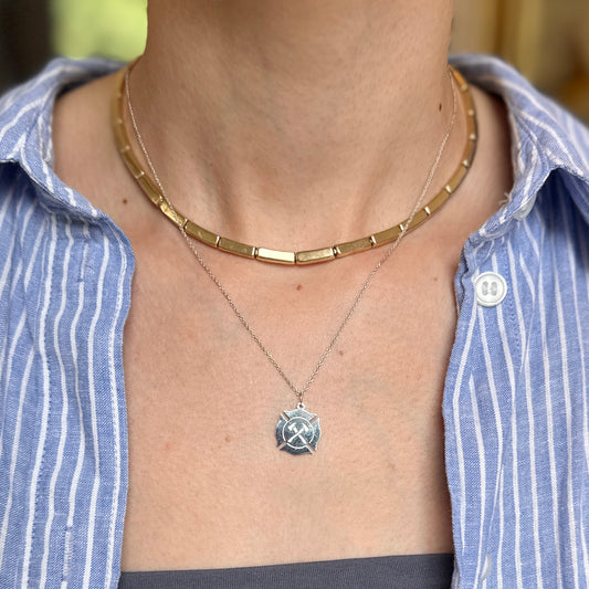 Sterling Silver Shiny Engrave-able Firefighters Badge Pendant 21mm