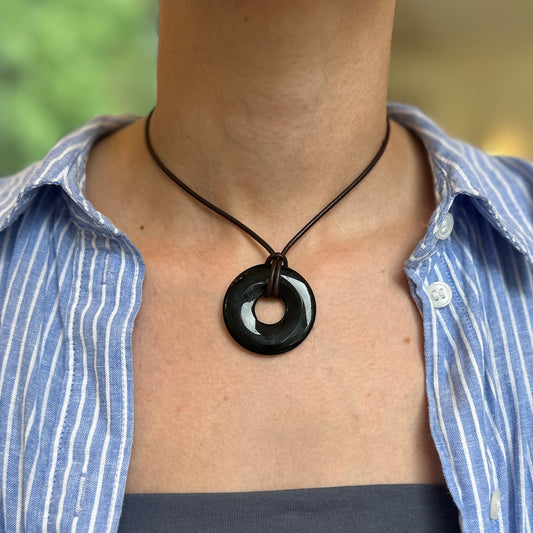 Black Onyx Round Disc Pendant Charm 40mm
