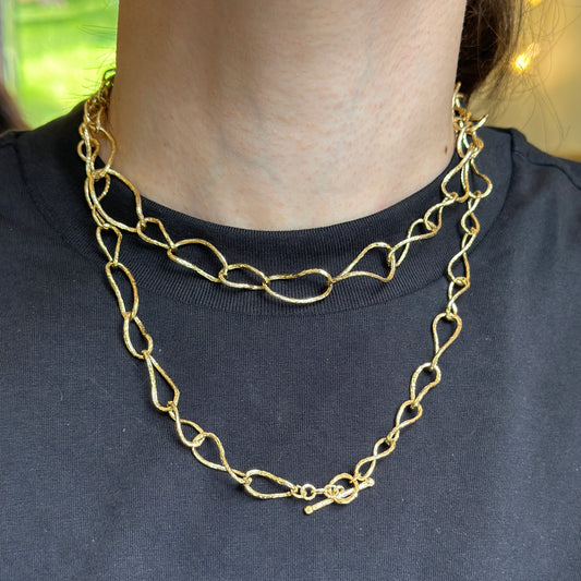 Estate 14KT Yellow Gold Oval Twisted Links Toggle Necklace 34"