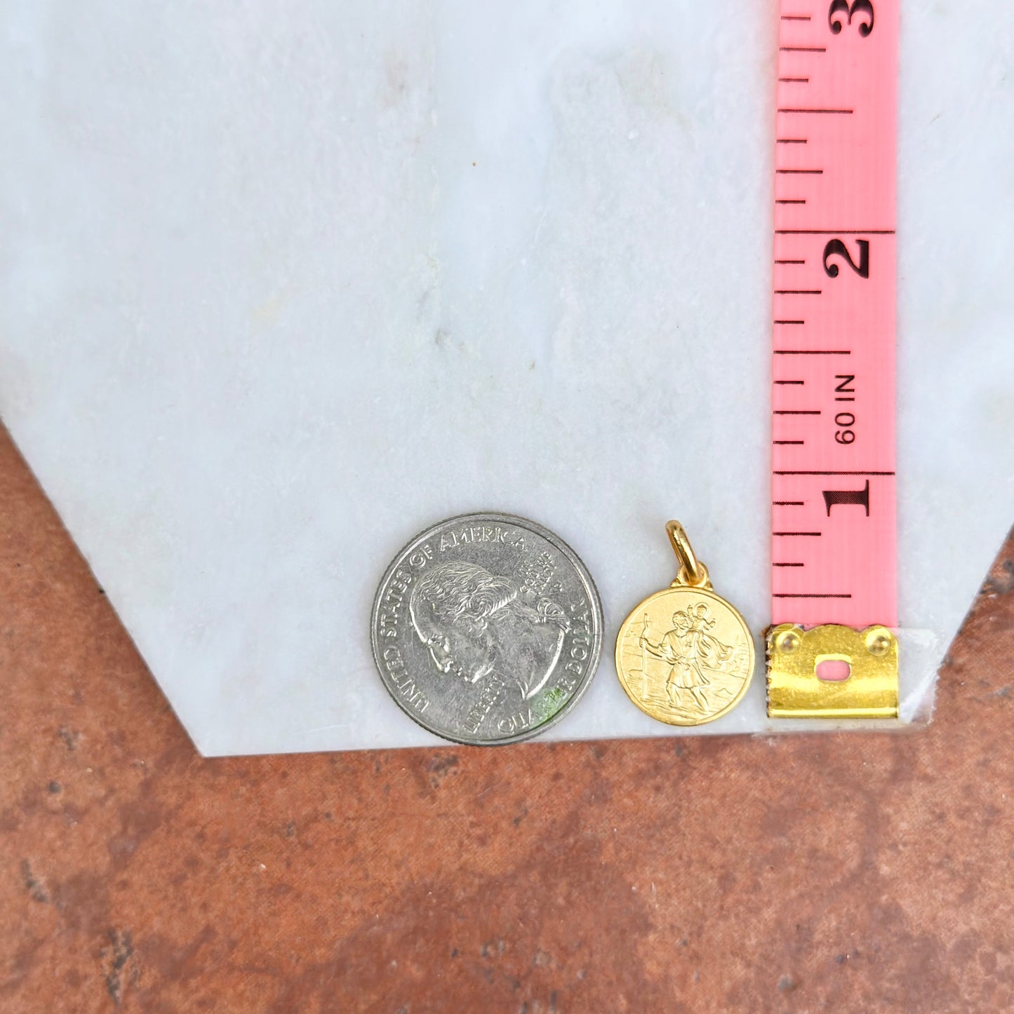 14KT Yellow Gold Matte St Christopher Round Medal Pendant 14mm - LSJ