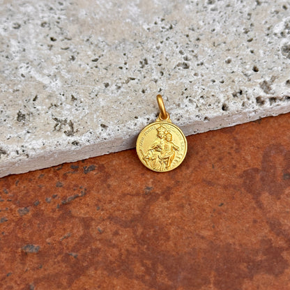 18KT Yellow Gold Matte Ausiliatrice Round Medal Pendant 14mm