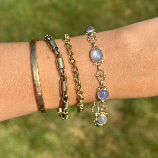 Estate 10KT Yellow Gold Grey Star Sapphire Link Bracelet