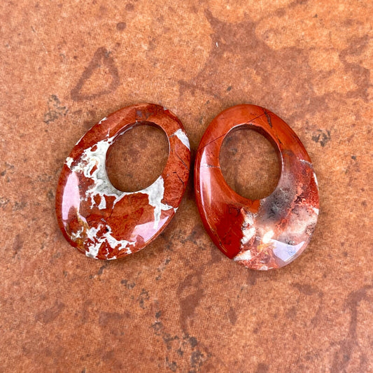 Estate Red + White Jasper Oval Earring Charms