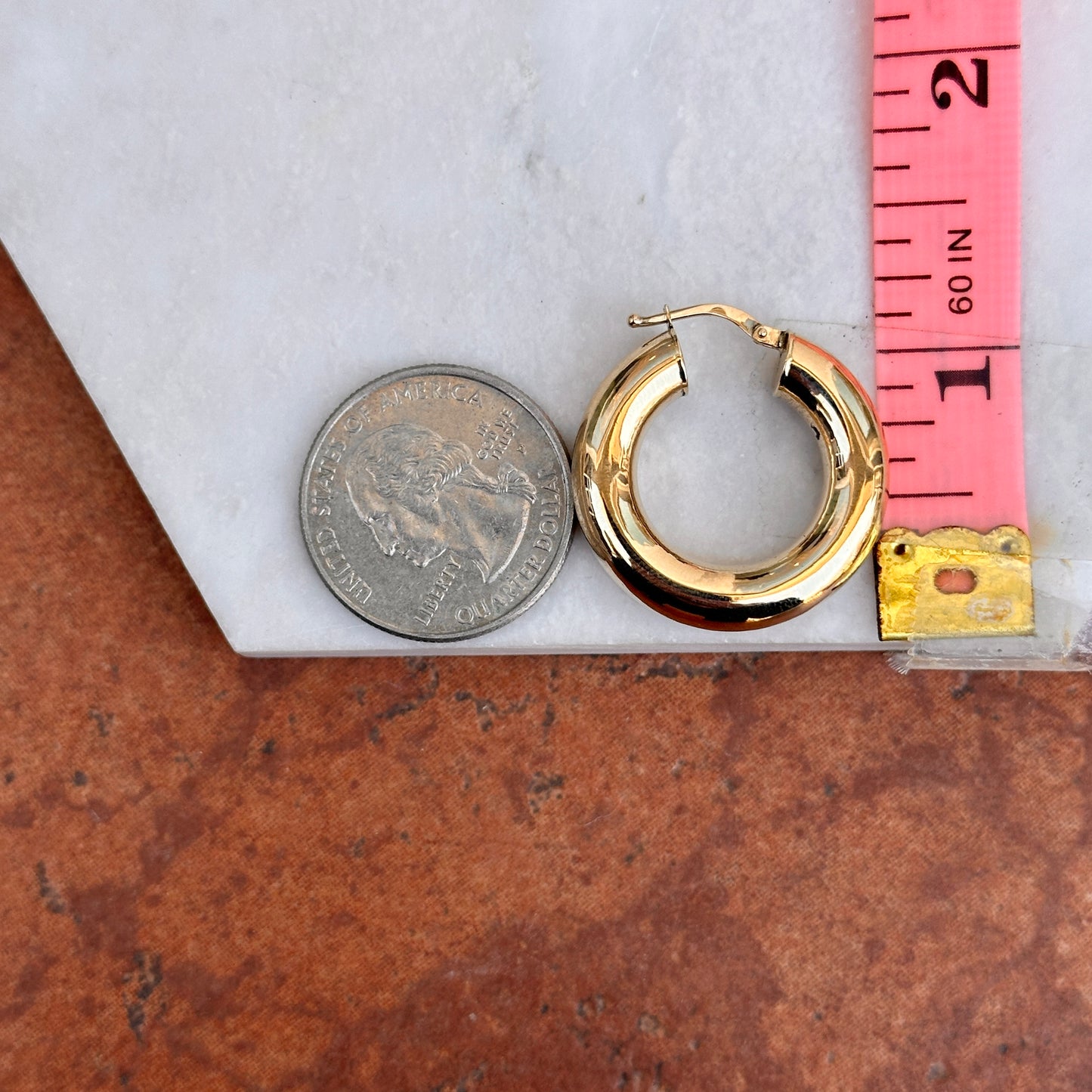 18KT Yellow Gold 6mm Tube Round Hoop Earrings 27mm