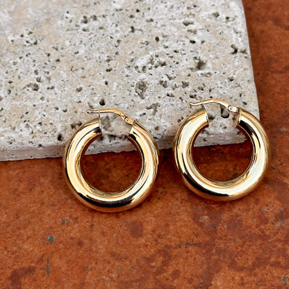 14KT Yellow Gold 6mm Tube Round Hoop Earrings 27mm