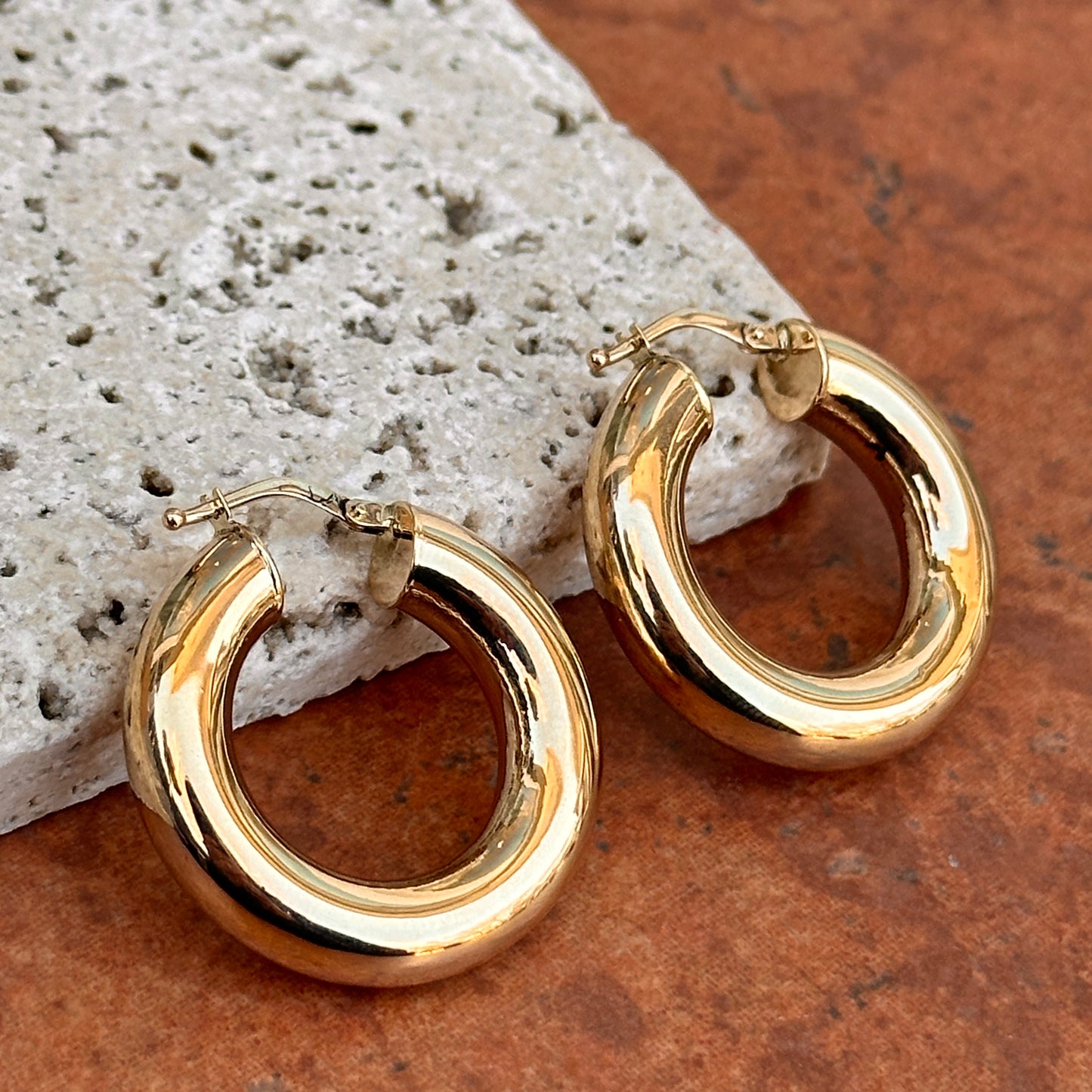 14KT Yellow Gold 6mm Tube Round Hoop Earrings 27mm