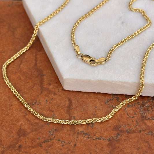 14KT Yellow Gold Solid 2.1mm Spiga Chain Necklace