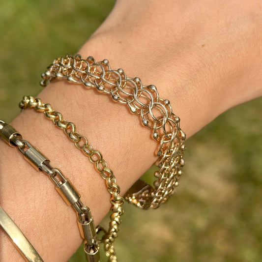 Estate 14KT Yellow Gold Interlocking Wire + Beaded Bracelet - LSJ