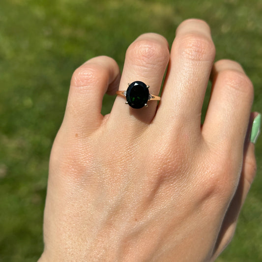 Estate 10KT Yellow Gold Chrome Diopside + Diamond Ring