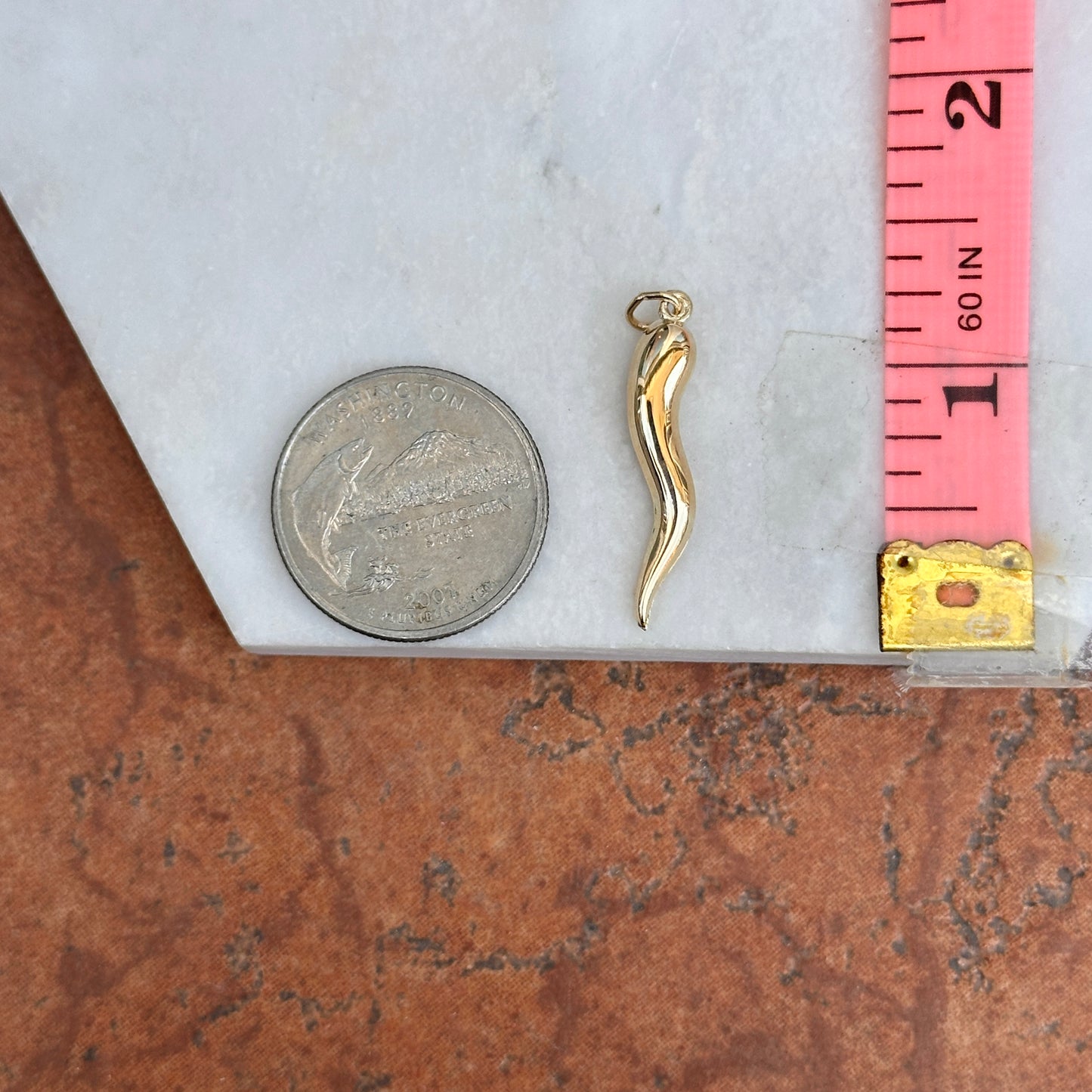 14KT Yellow Gold Italian Horn Corno Pendant Charm 29mm