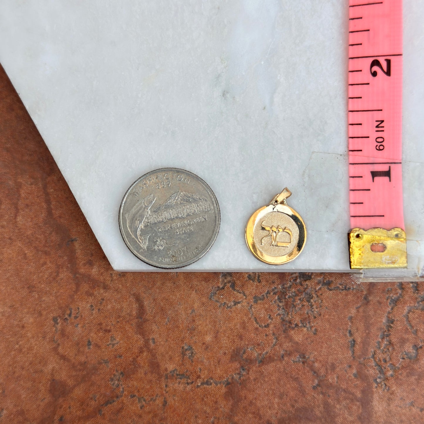 14KT Yellow Gold Matte Mazel Good Luck Pendant Charm