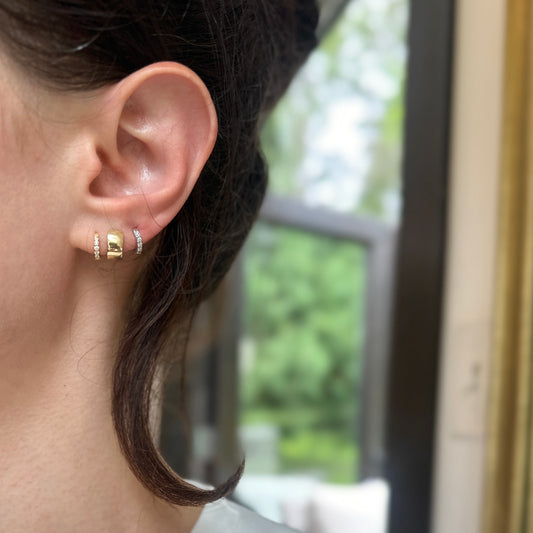 Sterling Silver Yellow Gold-Plated Tiny Cubic Zirconia Huggie Earrings