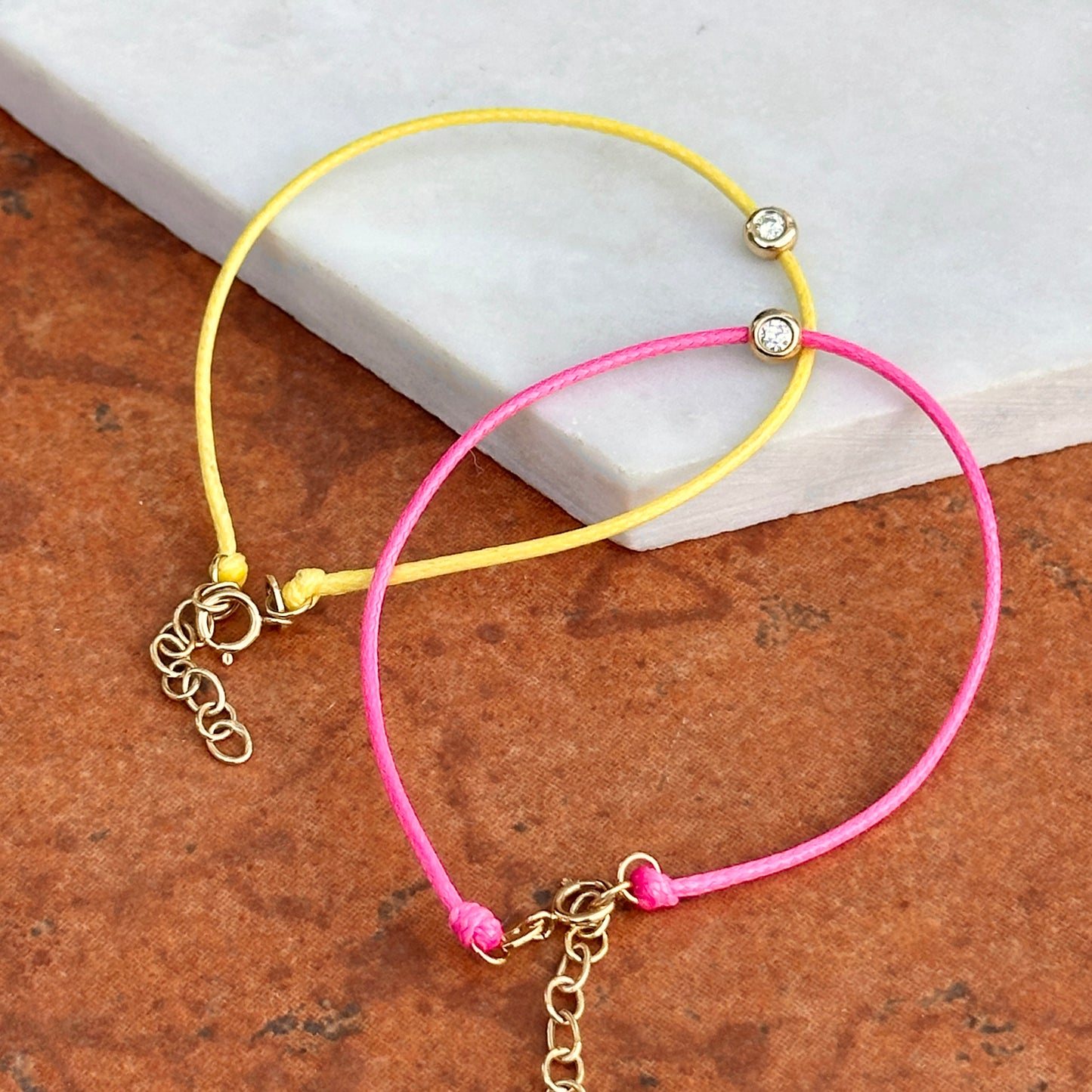 14KT Yellow Gold Yellow Pink Silk Cord Diamond Bracelet - LSJ