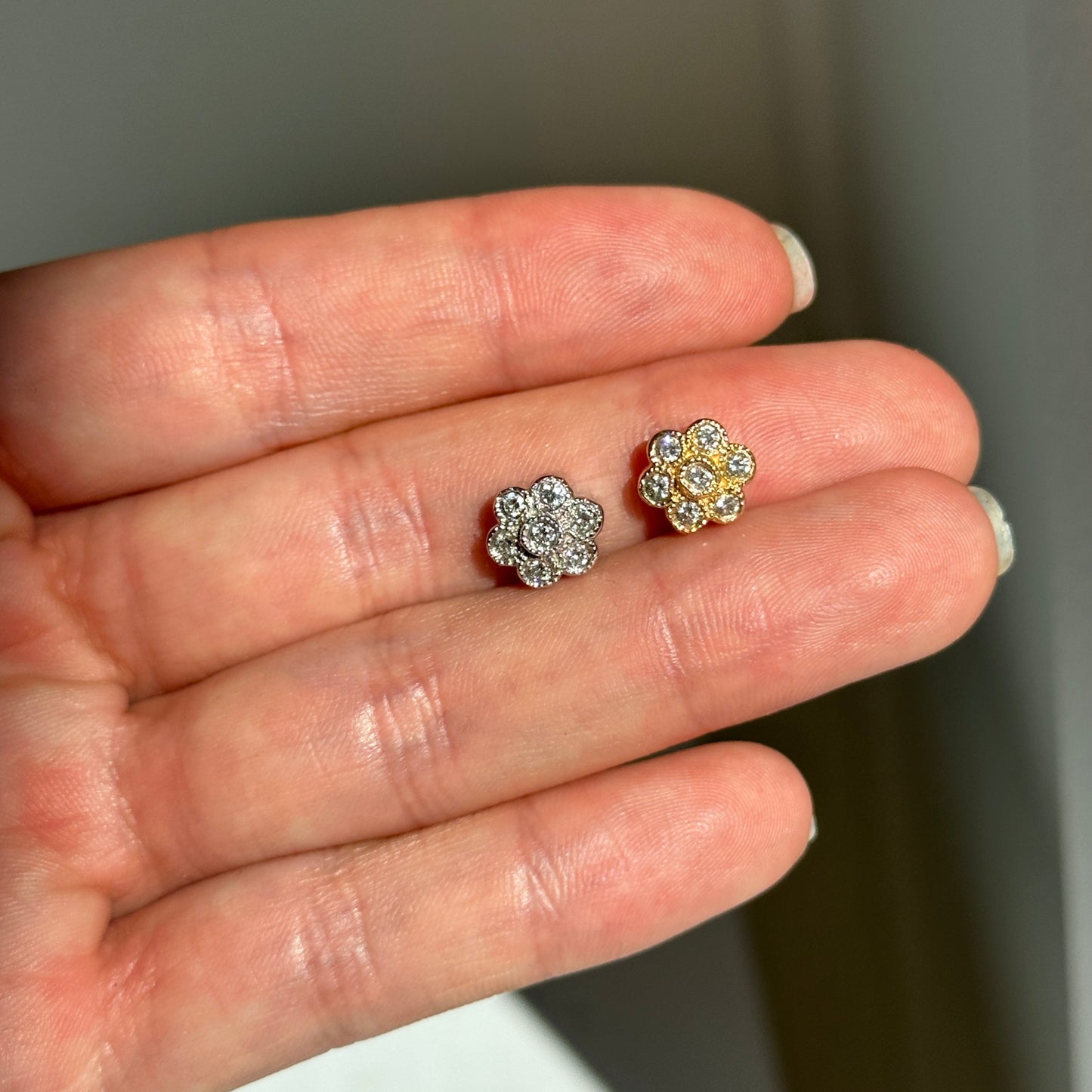 Estate 14KT White Gold Diamond Flower Pendant Slide