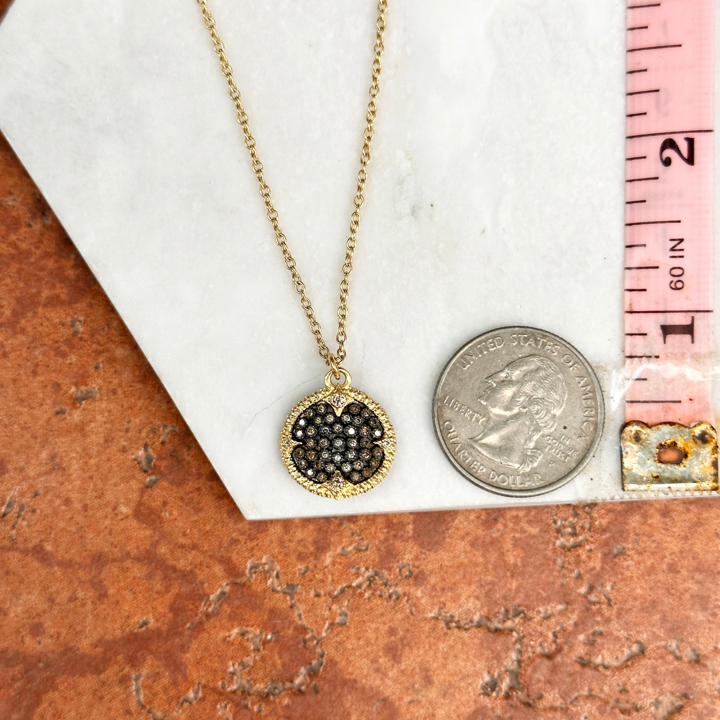 Estate 18KT Yellow Gold Concave Diamond Disc Necklace