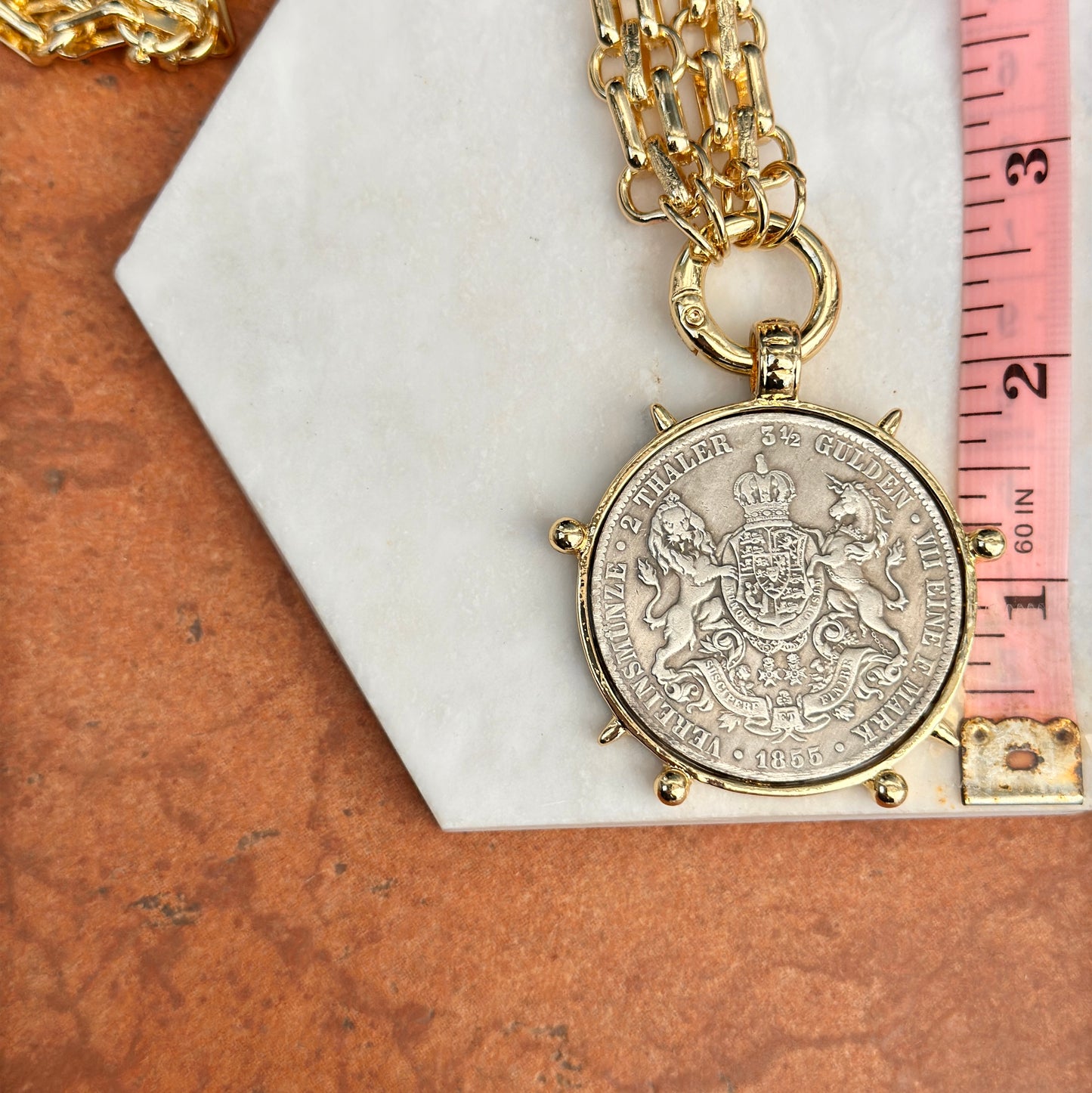 Estate Yellow Gold-Plated Silver Plated George V Koenig Replica Coin Bezel Necklace - LSJ