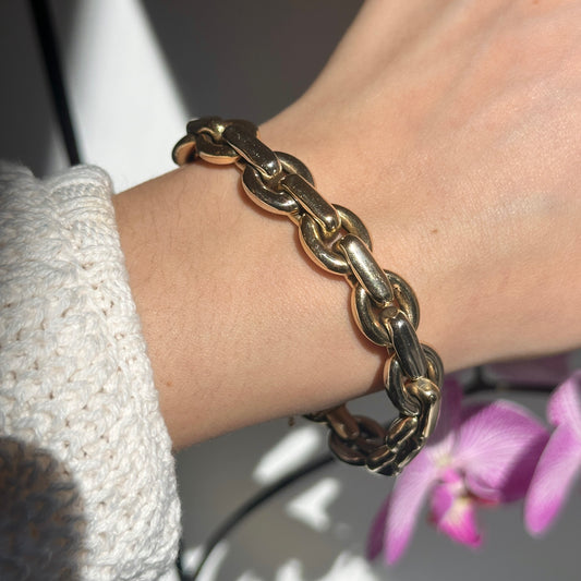 Estate 14KT Yellow Gold + White Gold Oval Interlocking Links Bracelet