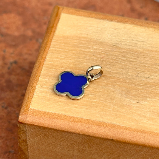14KT Yellow Gold Blue Lapis Inlay Clover Pendant Charm Small 10mm