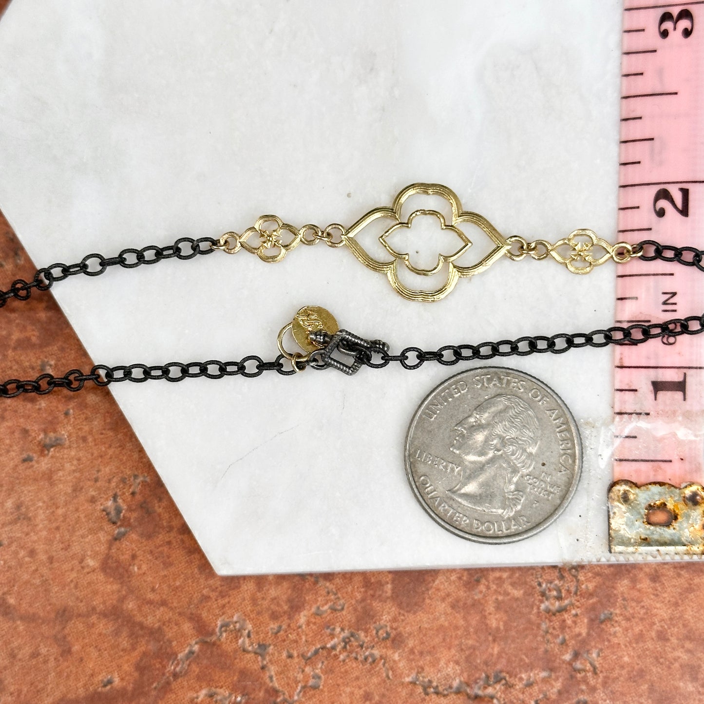 Estate 18KT Yellow Gold Armenta Black Rhodium Chain Necklace 37"