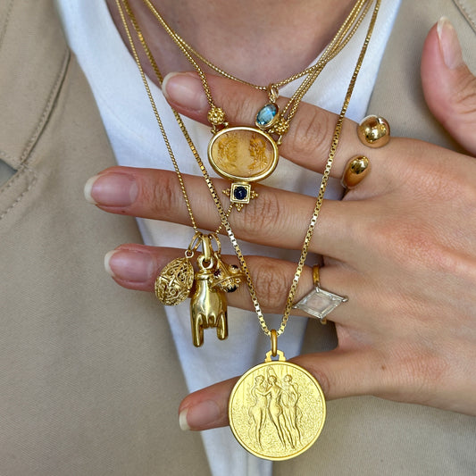 18KT Yellow Gold The Three Graces Matte Medal Pendant 30mm - LSJ