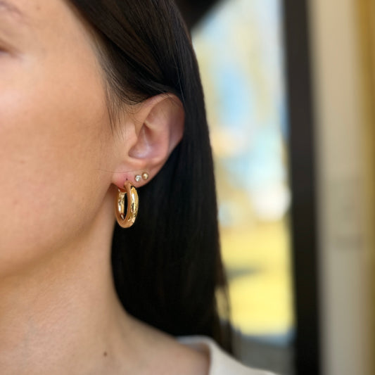 18KT Yellow Gold 6mm Tube Round Hoop Earrings 27mm