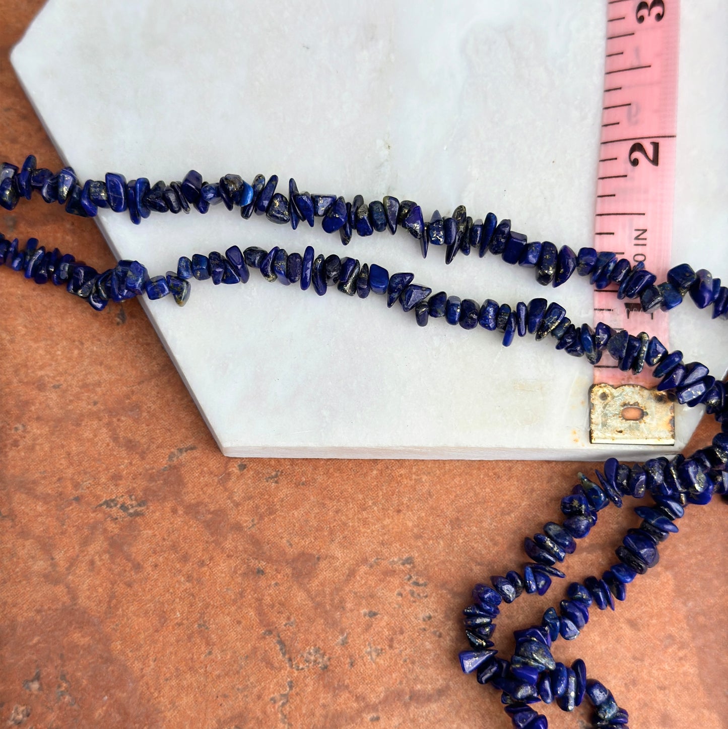 Estate Genuine Lapis Lazuli Nugget Chip Style Necklace 35" - LSJ