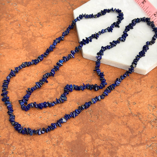 Estate Genuine Lapis Lazuli Nugget Chip Style Necklace 35" - LSJ
