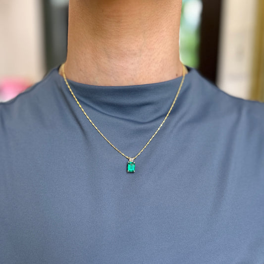 14KT Yellow Gold Emerald-Cut Lab Emerald Pendant