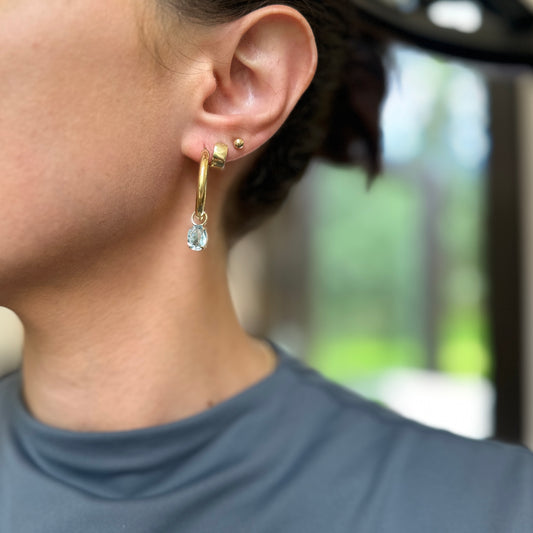 14KT Yellow Gold Oval Aquamarine Earring Charms - LSJ