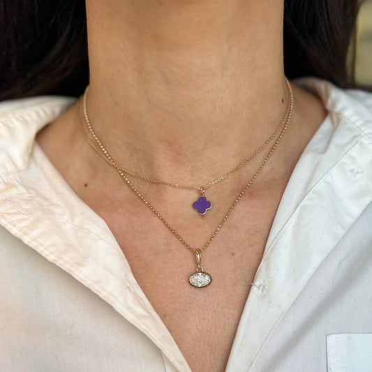 14KT Yellow Gold Amethyst Inlayed 4-Leaf Clover Charm/Pendant