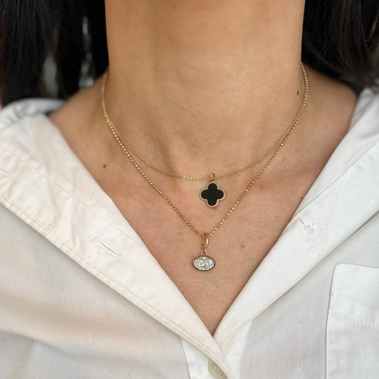 14KT Yellow Gold 4-Leaf Black Onyx Inlay Clover Pendant Charm 14mm