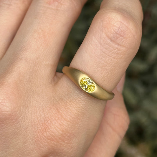 18KT Yellow Gold Oval Yellow Diamond Matte Dome Ring