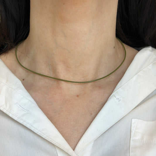 Estate Sterling Silver + 1.5mm Olive Green Leather Necklace 16"