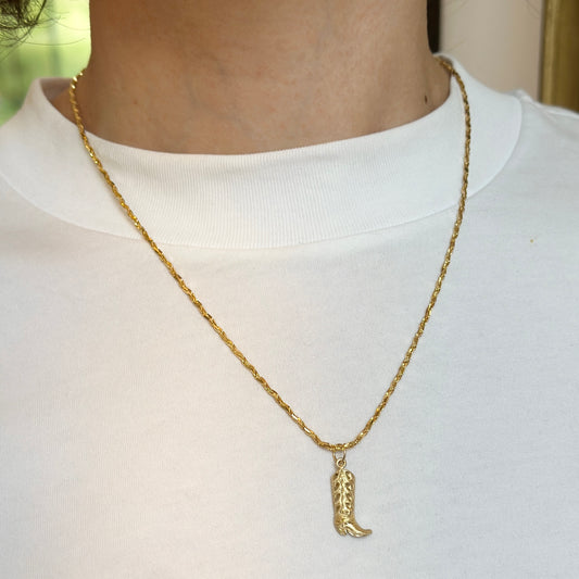 Estate 14KT Yellow Gold Diamond-Cut Western Boot Pendant