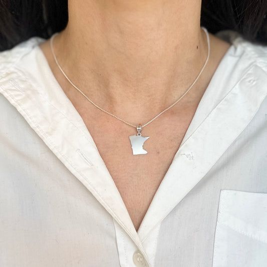 Sterling Silver Rhodium Plated Minnesota State Pendant Charm - LSJ