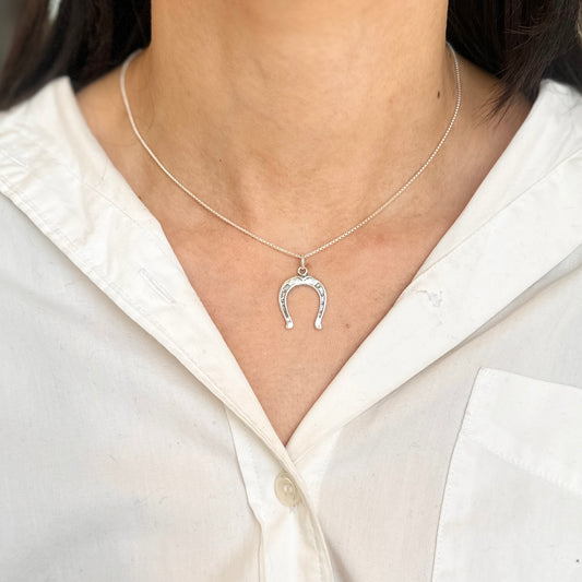 Sterling Silver Textured Antiqued Horseshoe Pendant Charm - LSJ