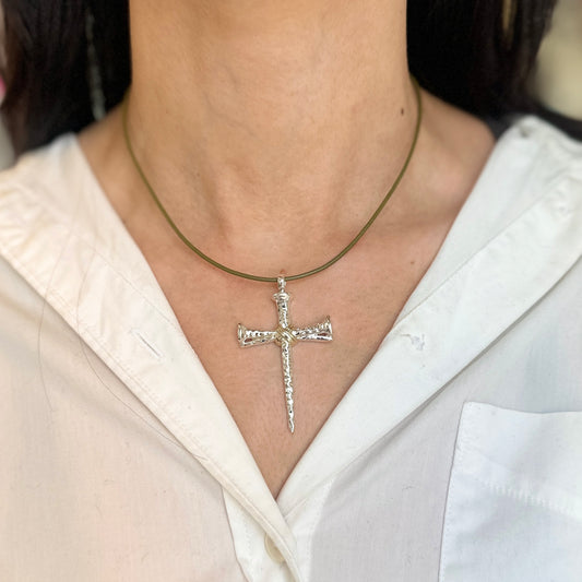Sterling Silver + Gold-Plated Large Nail Cross Pendant - LSJ
