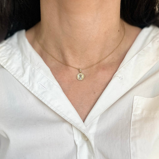 10KT Yellow + White Gold Round St.Benito Medal Pendant Charm - LSJ