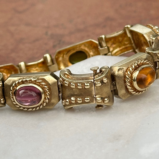 Estate 14KT Yellow Gold Raafty Cabochon Gemstone Link Bracelet