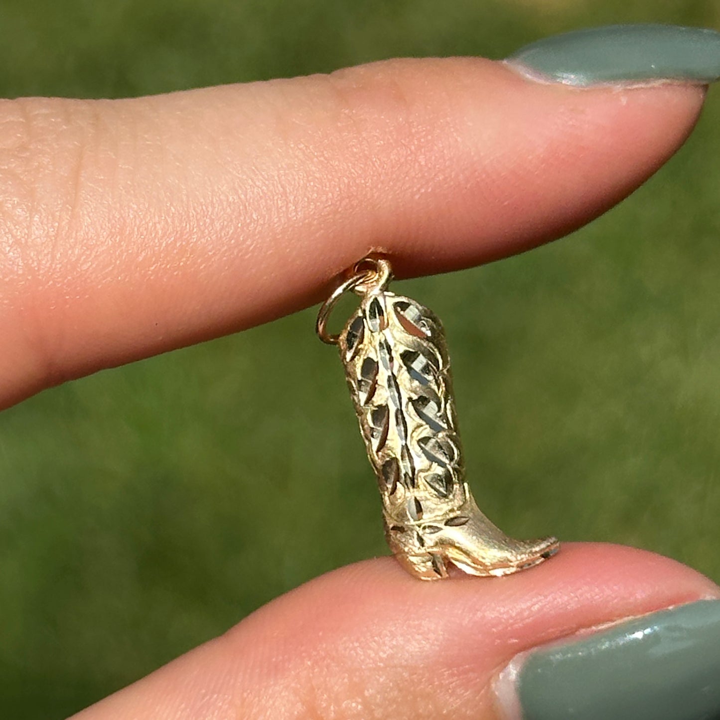 Estate 14KT Yellow Gold Diamond-Cut Western Boot Pendant
