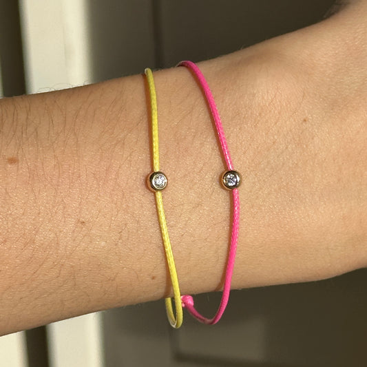 14KT Yellow Gold Yellow Pink Silk Cord Diamond Bracelet - LSJ