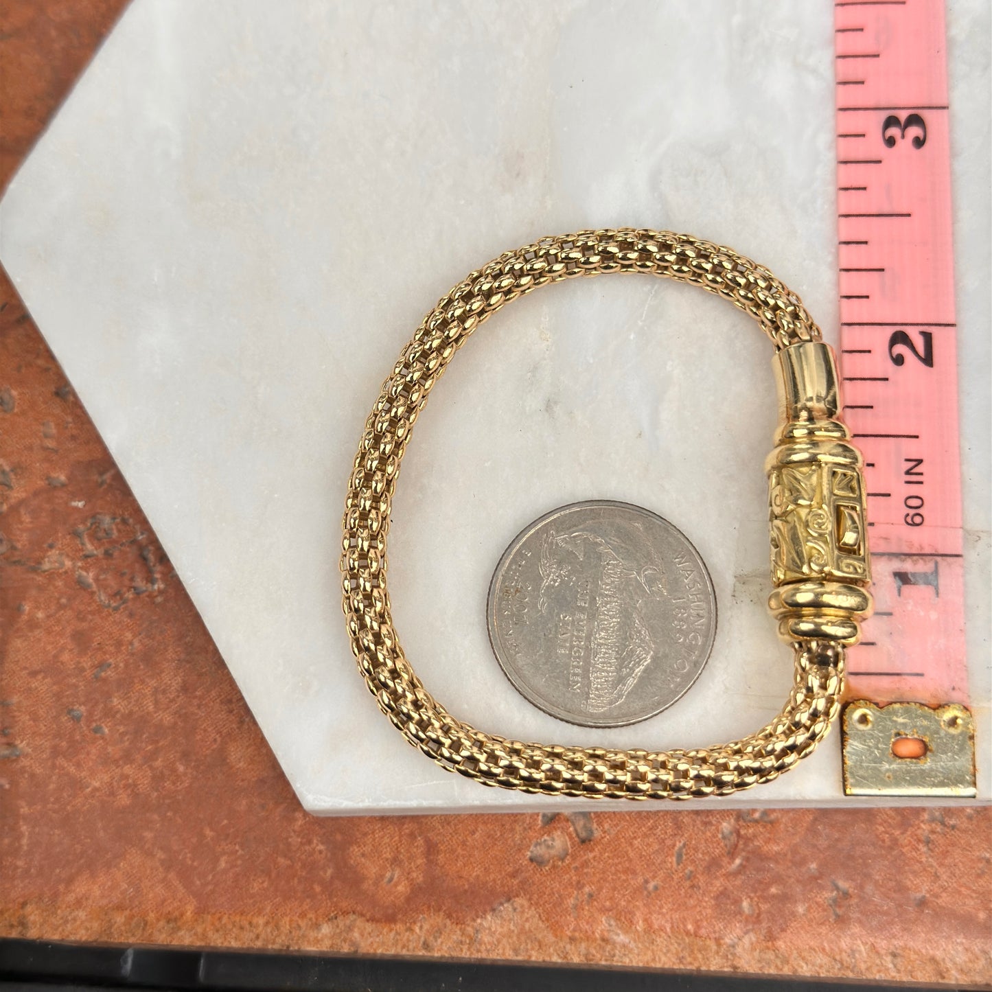 Estate 18KT Yellow Gold Popcorn Barrel Clasp Chain Bracelet