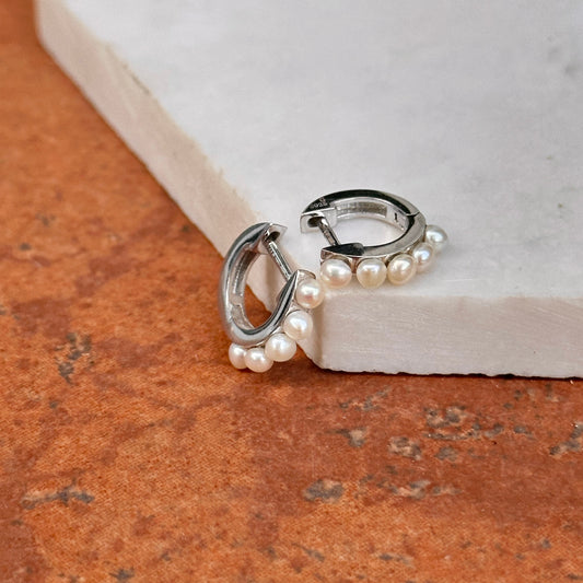 Sterling Silver Freshwater Pearl Huggie Hoop Earrings