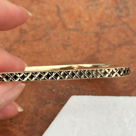 Estate 18KT Yellow Gold Filigree Cut-Out Square Bangle Bracelet