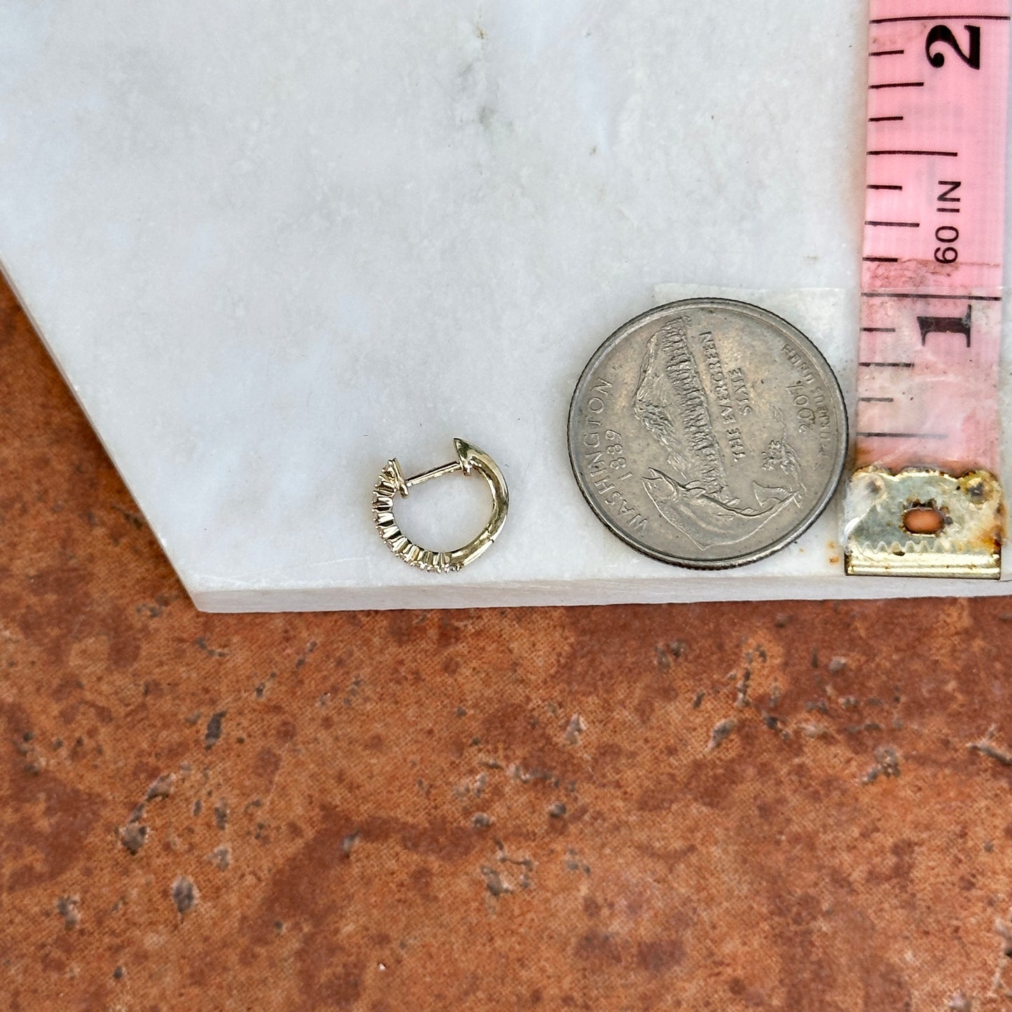 14KT Yellow Gold Diamond Round Huggie Hoop Earrings Small