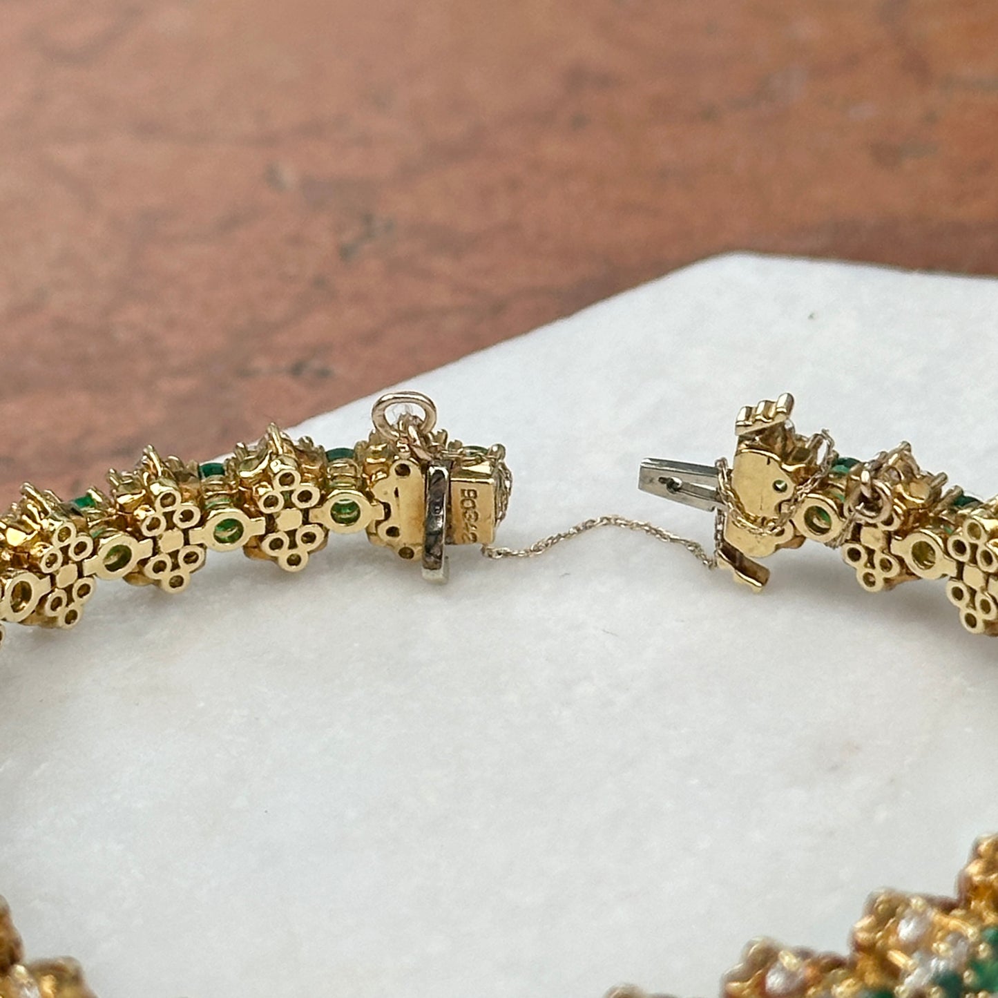 Estate 18KT Yellow Gold Emerald + Diamond Tennis Bracelet