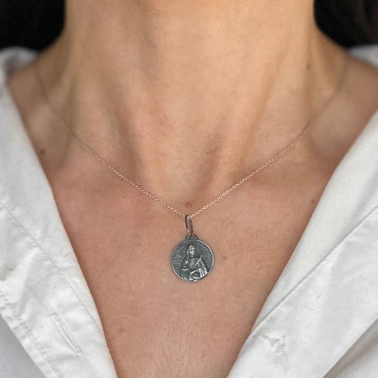 Sterling Silver Antiqued St Lucia Medal Pendant 16mm - LSJ